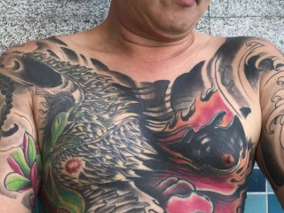 Tattooed Asian Dads Have Sexual Intercourse In Transmitted To Matter Of Transmitted To Pool. Not Much Cum Shoot.